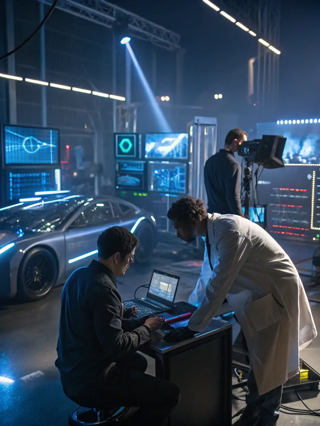 Researchers are collaborating in a modern laboratory, analyzing data and conducting experiments to advance medical knowledge and improve clinical outcomes.