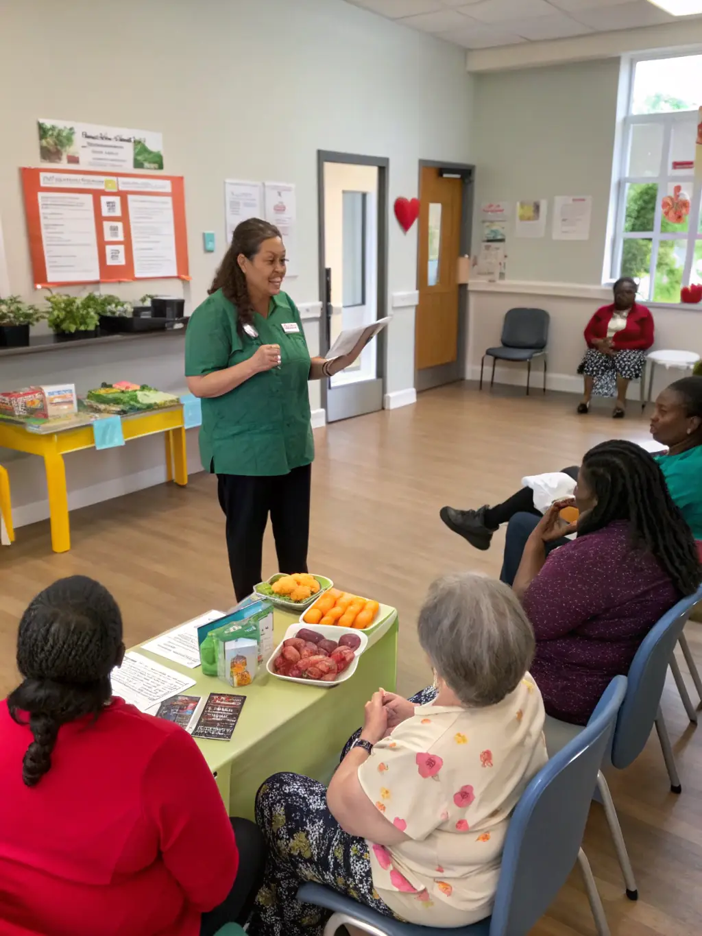 A photo of community members participating in a health and wellness workshop, demonstrating the impact of donations on community wellness initiatives at UUCCMGBINC.