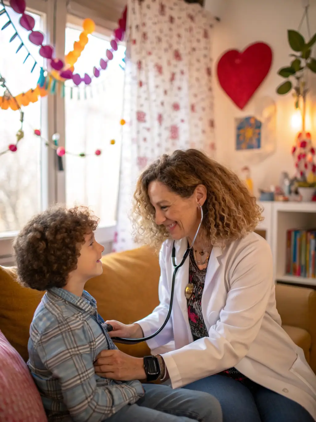 A caring doctor is consulting with a patient in a well-lit, modern clinic, discussing their health and treatment options.