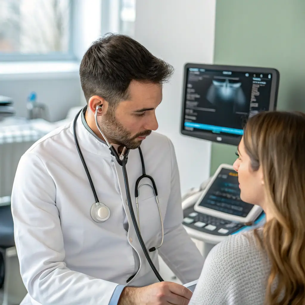 A doctor using advanced medical equipment to diagnose a patient, highlighting the use of technology in medical research and treatment.